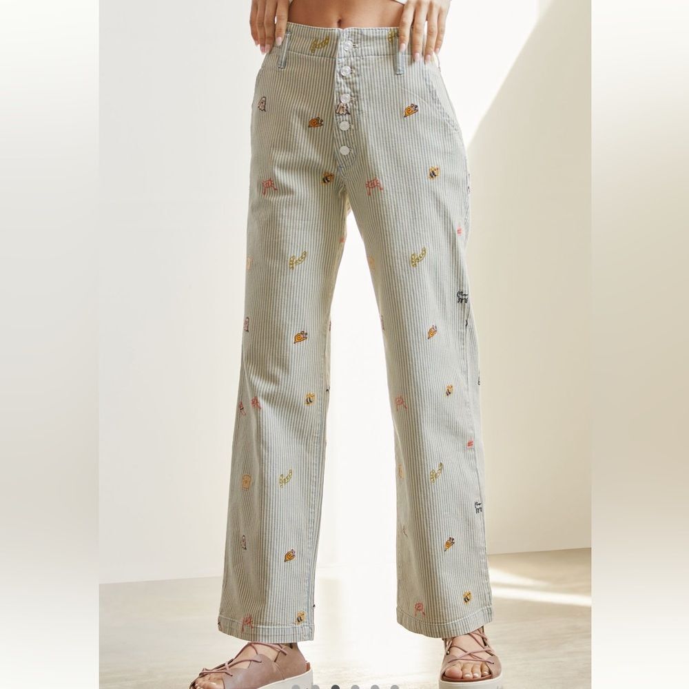 NWOT Pilcro Anthropologie Embroidered Slouchy Striped Chino Pants